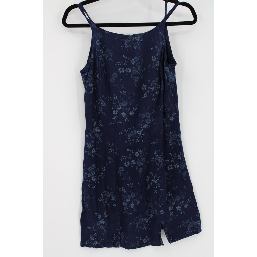 Vintage IZ California Dress Womens 7 Navy Blue Floral Slip Midi Made USA 90s